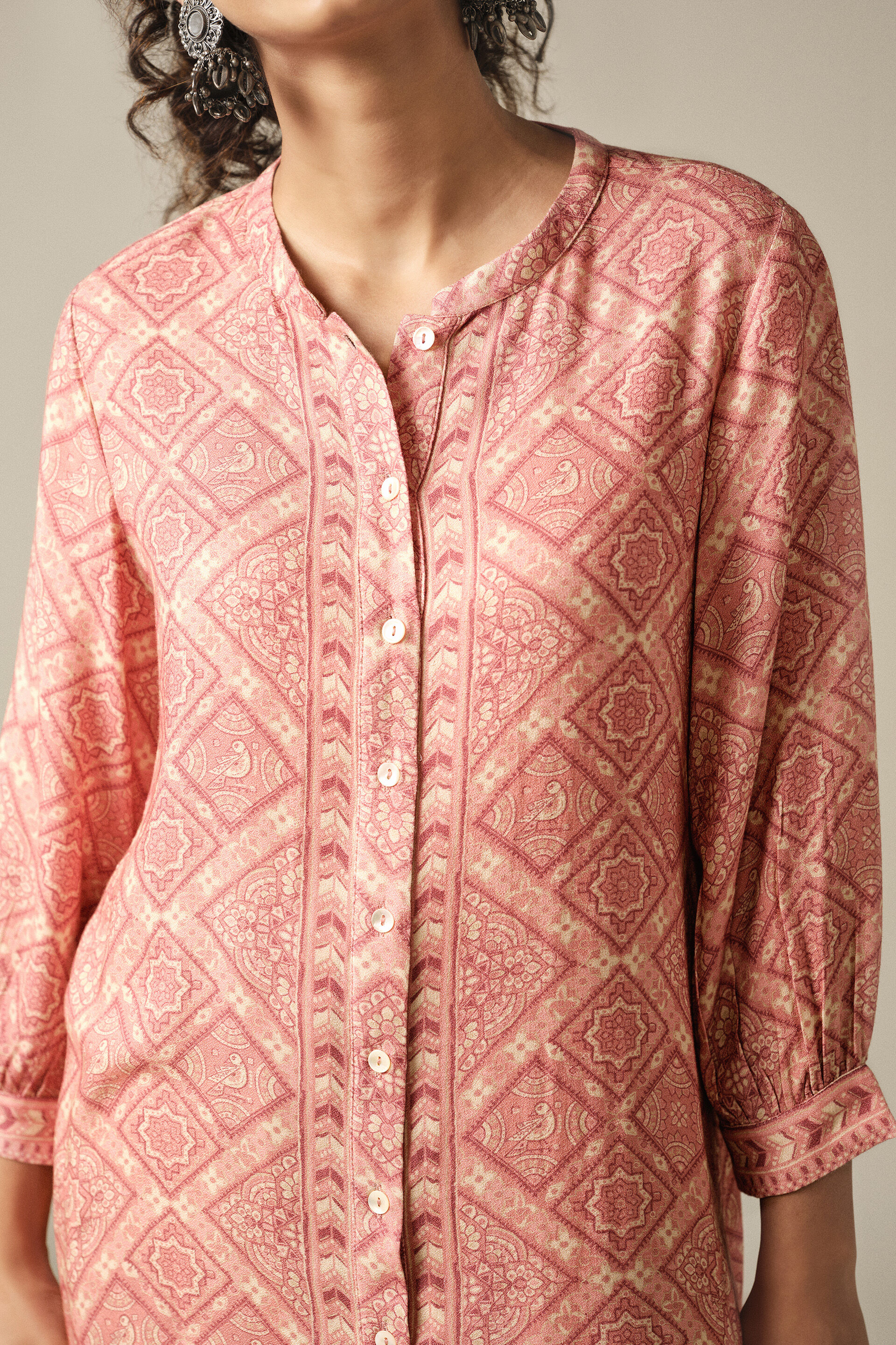 Bird Print Kurta in Pink, Pink, image 3